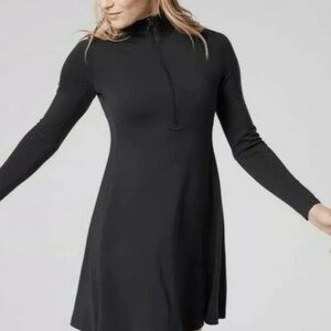 Athleta 1/4 Long Sleeve Zip Black Dress, NWOT